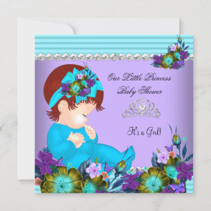 Süße Babyparty Mädchen Teal Blau Lila Rothaarige Einladung