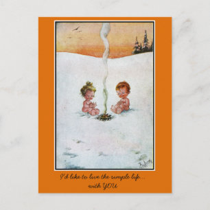 Süße Babys im Schnee im Vintage-Stil, 'einfaches L Postkarte