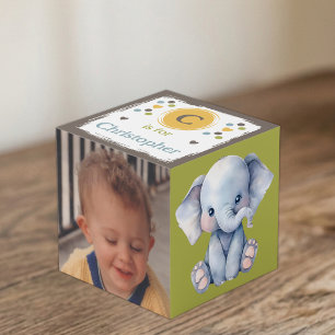 Süße Babytier-Fotoname für das Kinderzimmer grün Würfel