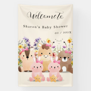 Süße Babytier & Wildblumen-Baby-Party  Banner