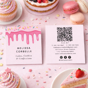 Süße Bäckerei Streusel Creme Tropfen QR Code Rosa Quadratische Visitenkarte