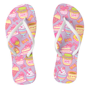 Süße Bäckerei und Getränke Lila Flip Flops Badesandalen