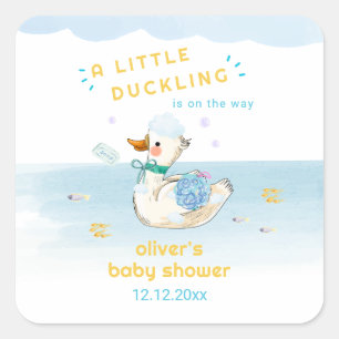 Süße Badezeit Kleiner Entlein Junge Baby Shower Quadratischer Aufkleber