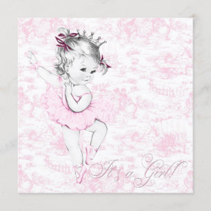 Süße Ballerina-Rosa Toile Babyparty Einladung