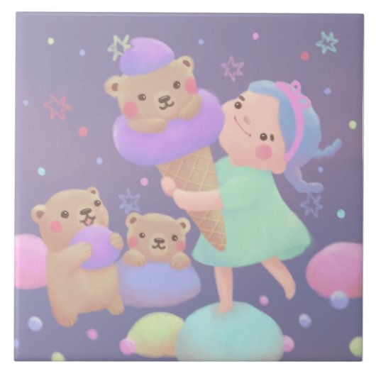 Süße-Bär-Eiscreme-Illustration Fliese (Vorderseite)