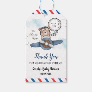 Süße Bär-Flugzeug-Abenteuer beginnt Jungen-Baby-Pa Geschenkanhänger