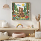 Süße Bär-Kreidezeichnung Kind Poster