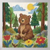 Süße Bär-Kreidezeichnung Kind Poster (Vorne)