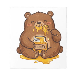 Süße Bär Teddybär Honig trinkender Kaffeebecher Notizblock
