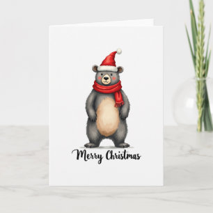 Süße Bär Weihnachtsmann Hut Schal Frohe Weihnachts Karte