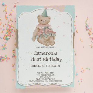 Süße Bärchen zum ersten Geburtstag Einladung
