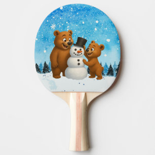 Süße Bären bauen einen Schneemann Tischtennis Schläger