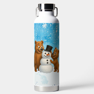 süße Bären beim Bau eines Schneemanns Trinkflasche