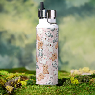 Süße Bären und Pandas auf rosa Wolken Nahtlos Trinkflasche
