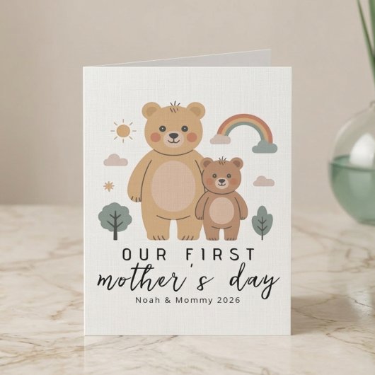 Süße Bärin Mutter Baby Erster Muttertag Kunst Karte