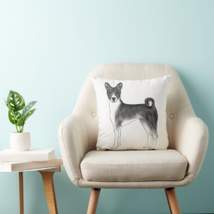 Süße Basenji-Hund-Illustration in Schwarz-Weiß Kissen