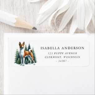 Süße Basenji-Hund-Winter-Wasserfarbe-Adresse