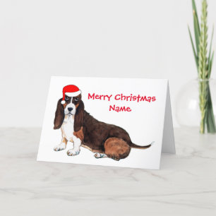 Süße Basset-Hund-Weihnachtsmannmütze-Weihnachtskar Feiertagskarte
