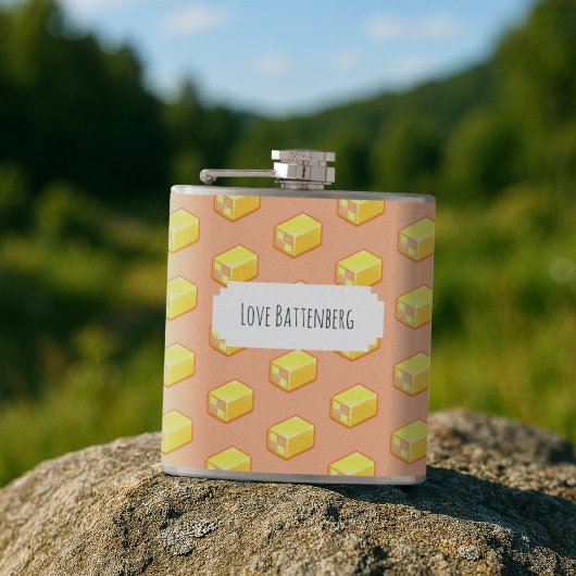 Süße Battenberg-Muster-Torte mit eigenem Text Flachmann
