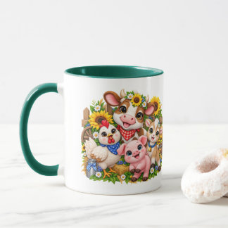 Süße Bauernhof-Freunde Kuh Huhn Ziege Schwein Whim Tasse