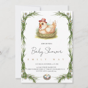Süße Bauernhof-Hühner-Baby-Party  Einladung