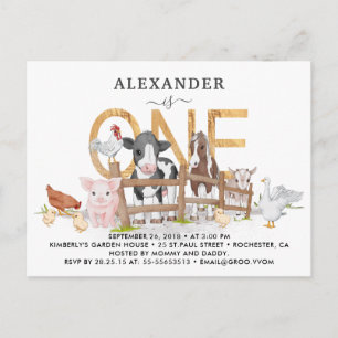 Süße Bauernhoftiere 1. Geburtstagseinladung Postka Postkarte