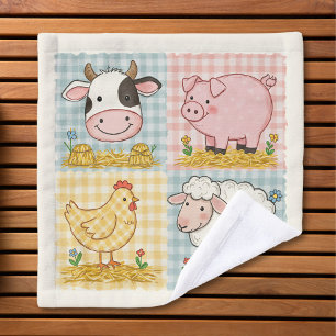 Süße Bauernhoftiere Gingham Barnyard Waschlappen