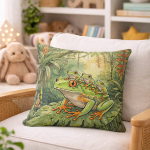 Süße Baumfrosch-Mama und Fröschlinge Dschungeltier Kissen