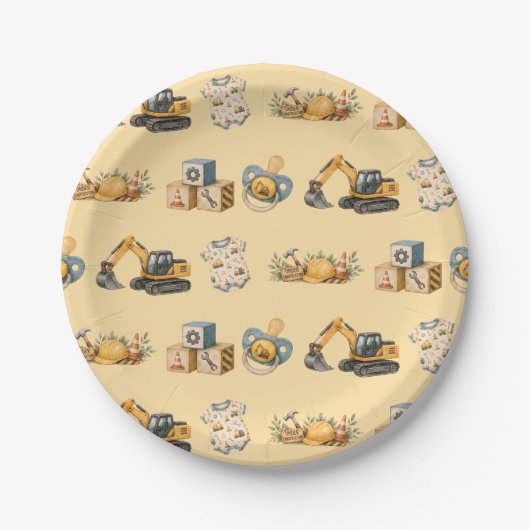 Süße Baustellen-Baby-Party Pappteller (Vorderseite)