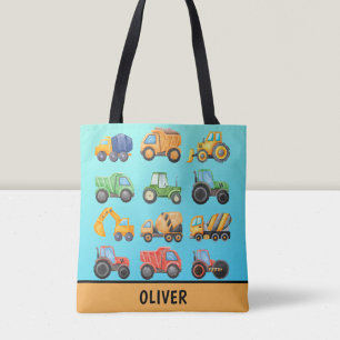 Süße Baustellenfahrzeuge Personalisiert für Jungen Tasche