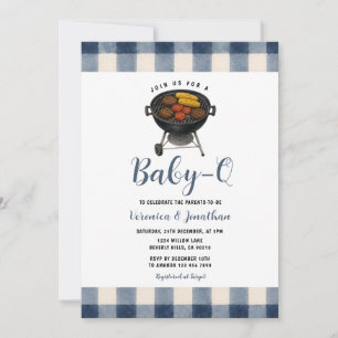 Süße BBQ-Baby-Party im Hinterhof Grill Blau Gingha Einladung