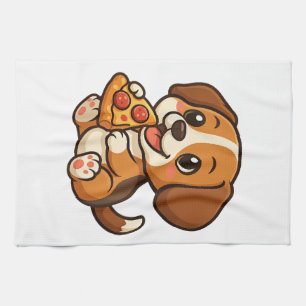 Süße Beagle-Hunde-Pizza-Pizza-Liebhaber-Cartoon Geschirrtuch