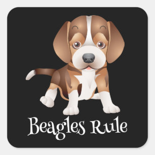 Süße Beagles regieren Cartoon-Welpen-Hundeliebhabe Quadratischer Aufkleber