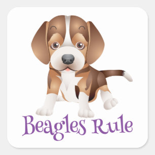 Süße Beagles regieren Cartoon-Welpen-Hundliebhaber Quadratischer Aufkleber