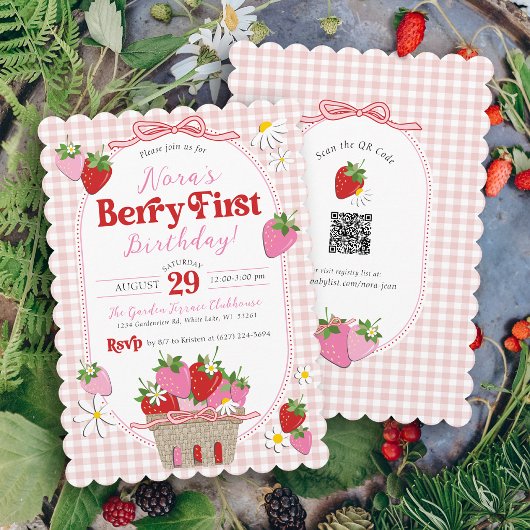 Süße Beeren Erste Erdbeermädchen 1. Geburtstag Einladung