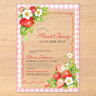Süße Beeren-Rosa-Gingham-Acryl-Baby-Party Acryleinladungen