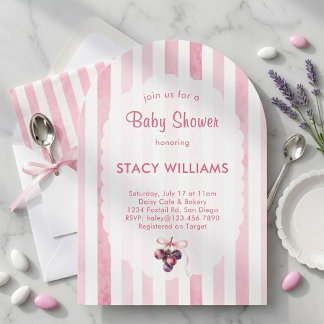 Süße Beeren-Rosa-Streifen-Wasserfarbe-Bogen-Baby-M Einladung