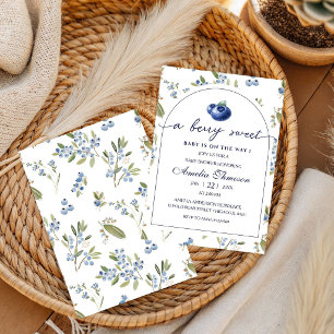 Süße Beeren Süße Blaue Gingham-Baby-Party Einladung