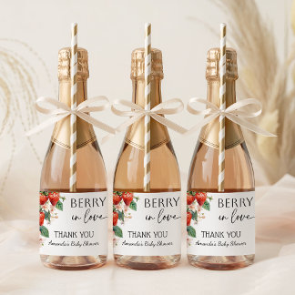 Süße Beerenliebe Erdbeeren Brautparty Mini Schaumweinetikett