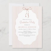 Süße beige gestreifte Schleife Abschluss Einladung (Vorderseite)
