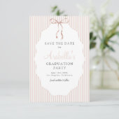 Süße beige gestreifte Schleife Abschluss Save The Date (Stehend Vorderseite)