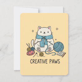 Süße beige Katzenstrickerin Gelbe Vibes Hobbybedar Mitteilungskarte