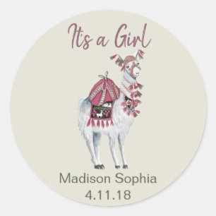 Süße beige stilvolle Llama-Baby-Party Runder Aufkleber