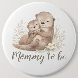 Süße Beige-Wasserfarbe-Otter-Botanik-Mommy-To-Be Button