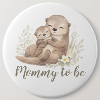 Süße Beige-Wasserfarbe-Otter-Botanik-Mommy-To-Be Button