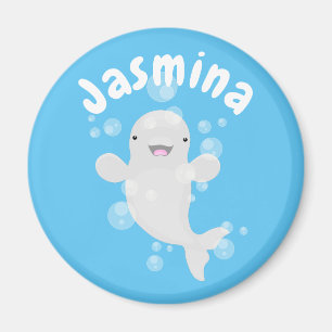 Süße Beluga-Wal-Blasen-Cartoon-Illustration Magnet