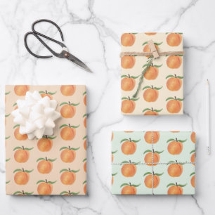 Süße bemalte Pfirsich-Frucht-Illustration Geschenkpapier Set