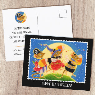 Süße benutzerdefinierte Candy Corn Mäuse Halloween Postkarte