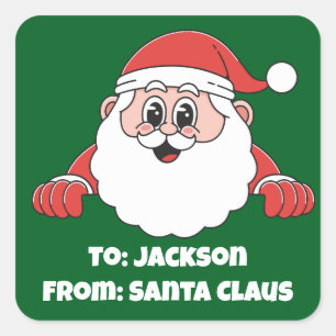 Süße benutzerdefinierte Grüne von Santa Claus Quadratischer Aufkleber