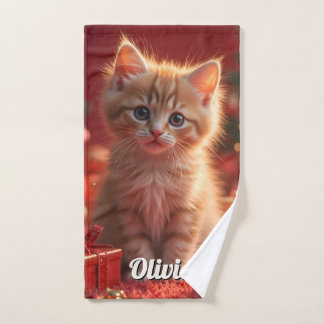 Süße benutzerdefinierte Name Weihnachtskatze Handtuch